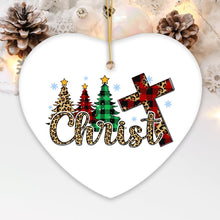 Carregar imagem no visualizador da galeria, Religious Theme Plaid Ceramic Heart Christmas Ornament Bundle, Jesus and Christian Nativity
