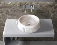 Carregar imagem no visualizador da galeria, Calacatta White Marble Vessel Saucepan Shape Above Vanity Bathroom Sink (D)17&quot; (H)6&quot;
