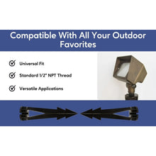 Cargar imagen en el visor de la galería, Ground Metal Stakes for 12V Fixtures - Spike Mount with 1/2&quot; NPT Thread- Pack(2)
