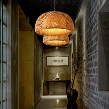 Load image into Gallery viewer, Hand-Weaved Rattan Cocoon Pendant Light
