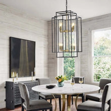 Carregar imagem no visualizador da galeria, Hanging Light In Kitchen with 8-Lights - Black &amp; Gold Tiered Chandelier
