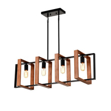 Carregar imagem no visualizador da galeria, Hanging Lights for Hall with Rustic Wood, 4-Light Fixture &amp; Black Metal Design
