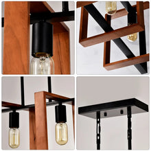 Carregar imagem no visualizador da galeria, Hanging Lights for Hall with Rustic Wood, 4-Light Fixture &amp; Black Metal Design
