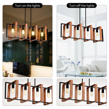 Carregar imagem no visualizador da galeria, Hanging Lights for Hall with Rustic Wood, 4-Light Fixture &amp; Black Metal Design
