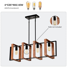 Carregar imagem no visualizador da galeria, Hanging Lights for Hall with Rustic Wood, 4-Light Fixture &amp; Black Metal Design
