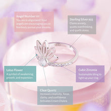 Load image into Gallery viewer, I Am Divinely Guided: 111 Angel Number Silver Lotus Ring
