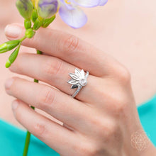 Load image into Gallery viewer, I Am Divinely Guided: 111 Angel Number Silver Lotus Ring

