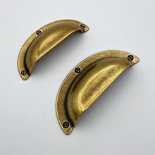 Load image into Gallery viewer, Cup Drawer Pulls &quot;Amalfi&quot; in Antique Brass
