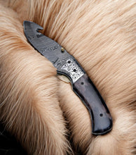 Load image into Gallery viewer, Custom Handmade Damascus Pocket Knife – Colored Bone Handle
