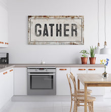 Load image into Gallery viewer, Gather Sign | Gather Wood Canvas Sign | Dining Room Sign | Large Gather Sign | Fall Sign | Gather | Framed Canvas Wood Signs | Canvas Signs
