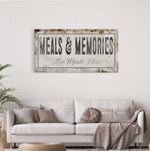 Cargar imagen en el visor de la galería, Meals And Memories Made Here Printed Canvas Rusty Sign Distressed Wall Art Cute Sign Wood Frame Wood And Canvas Sign Kitchen Sign
