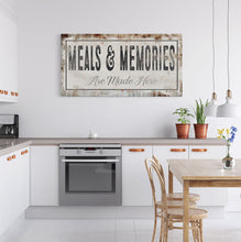 Cargar imagen en el visor de la galería, Meals And Memories Made Here Printed Canvas Rusty Sign Distressed Wall Art Cute Sign Wood Frame Wood And Canvas Sign Kitchen Sign
