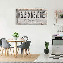 Cargar imagen en el visor de la galería, Meals And Memories Made Here Printed Canvas Rusty Sign Distressed Wall Art Cute Sign Wood Frame Wood And Canvas Sign Kitchen Sign
