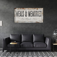 Cargar imagen en el visor de la galería, Meals And Memories Made Here Printed Canvas Rusty Sign Distressed Wall Art Cute Sign Wood Frame Wood And Canvas Sign Kitchen Sign
