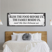 Load image into Gallery viewer, Bless the food before us canvas sign, dining room sign, kitchen sign, mothers day gift, kitchen wall art, dining room wall art
