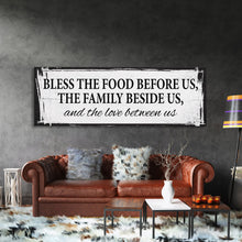 Load image into Gallery viewer, Bless the food before us canvas sign, dining room sign, kitchen sign, mothers day gift, kitchen wall art, dining room wall art
