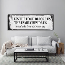 Load image into Gallery viewer, Bless the food before us canvas sign, dining room sign, kitchen sign, mothers day gift, kitchen wall art, dining room wall art
