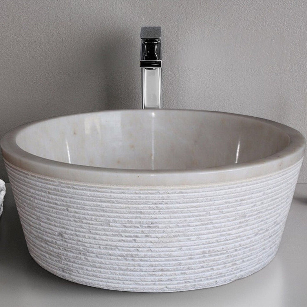 European Sugar Marble Tapered Bathroom Above Vanity Vessel Sink (D)16