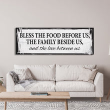 Load image into Gallery viewer, Bless the food before us canvas sign, dining room sign, kitchen sign, mothers day gift, kitchen wall art, dining room wall art
