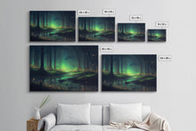 Cargar imagen en el visor de la galería, Fireflies light up a mystical fantasy forest, framed canvas art, framed print
