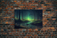 Cargar imagen en el visor de la galería, Fireflies light up a mystical fantasy forest, framed canvas art, framed print
