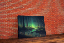 Cargar imagen en el visor de la galería, Fireflies light up a mystical fantasy forest, framed canvas art, framed print
