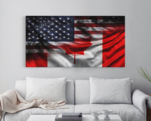 Carregar imagem no visualizador da galeria, American and Canadian Flag Mashup, Canada Flag, Framed Canvas Print, American Flag Art Patriotic Immigrant Art Heritage Dual Citizenship Art
