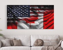 Carregar imagem no visualizador da galeria, American and Canadian Flag Mashup, Canada Flag, Framed Canvas Print, American Flag Art Patriotic Immigrant Art Heritage Dual Citizenship Art
