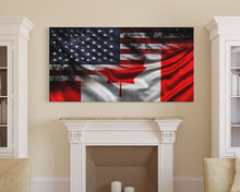 Carregar imagem no visualizador da galeria, American and Canadian Flag Mashup, Canada Flag, Framed Canvas Print, American Flag Art Patriotic Immigrant Art Heritage Dual Citizenship Art
