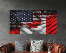 Carregar imagem no visualizador da galeria, American and Canadian Flag Mashup, Canada Flag, Framed Canvas Print, American Flag Art Patriotic Immigrant Art Heritage Dual Citizenship Art

