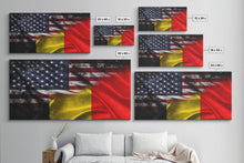 Carregar imagem no visualizador da galeria, American and Belgium Flag Mashup, Belgium Flag, Framed Canvas Print, Framed American Flag Art, Patriotic Immigrant Art
