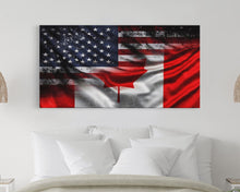 Carregar imagem no visualizador da galeria, American and Canadian Flag Mashup, Canada Flag, Framed Canvas Print, American Flag Art Patriotic Immigrant Art Heritage Dual Citizenship Art
