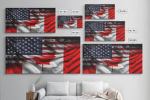 Carregar imagem no visualizador da galeria, American and Canadian Flag Mashup, Canada Flag, Framed Canvas Print, American Flag Art Patriotic Immigrant Art Heritage Dual Citizenship Art
