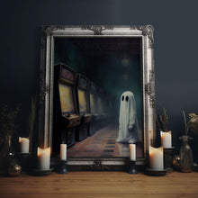 Carregar imagem no visualizador da galeria, Ghost in an Abandoned Arcade, Nostalgia Canvas, Art Canvas Print, Dark Academia, Gothic Retro, Game Room Art, Halloween Decoration
