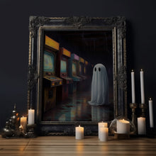 Carregar imagem no visualizador da galeria, Ghost in an Abandoned Arcade, Nostalgia Canvas, Art Canvas Print, Dark Academia, Gothic Retro, Game Room Art, Halloween Decoration

