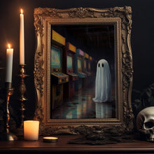Carregar imagem no visualizador da galeria, Ghost in an Abandoned Arcade, Nostalgia Canvas, Art Canvas Print, Dark Academia, Gothic Retro, Game Room Art, Halloween Decoration
