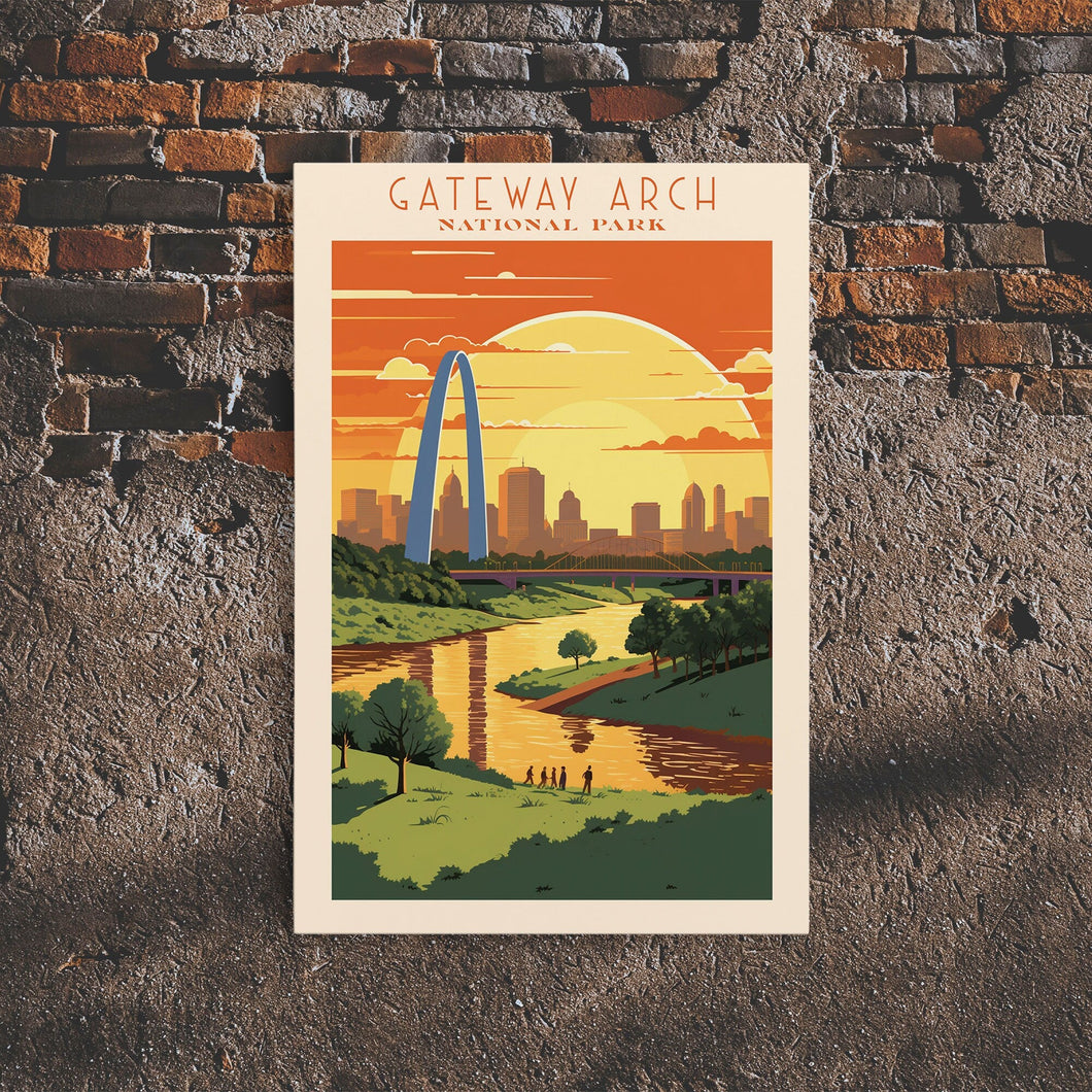 Gateway Arch National Park Missouri Travel Art, National Park Print, Minimalist Travel Art, Midcentury Modern Style Landscape Painting