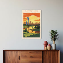 Load image into Gallery viewer, Gateway Arch National Park Missouri Travel Art, National Park Print, Minimalist Travel Art, Midcentury Modern Style Landscape Painting
