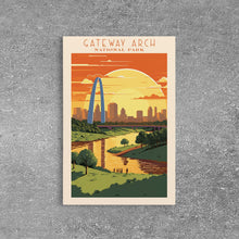 Load image into Gallery viewer, Gateway Arch National Park Missouri Travel Art, National Park Print, Minimalist Travel Art, Midcentury Modern Style Landscape Painting
