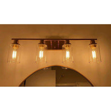 Cargar imagen en el visor de la galería, TULUCE Brass Gold 4-Light Vanity Wall Sconce - Elegant Bathroom Lighting with Clear Glass Shades, Versatile for Bedroom, Living Room, Stairway, Gallery, Restaurant
