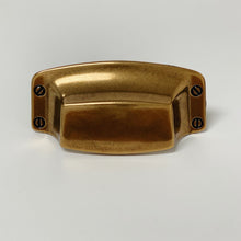 Load image into Gallery viewer, Drawer Cup Pull &quot;Tuscany&quot; in Antique Brass - Brass Cabinet Hardware
