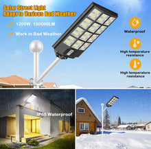 Load image into Gallery viewer, 1200W Commercial Solar Street Light , 100000LM Parking Lot Light Dusk to Dawn With Remote

