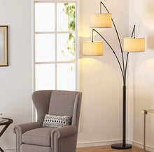 Load image into Gallery viewer, Modern Arc Floor Lamp w/ Marble Base -- 3 Lights Hanging Over The Couch from Behind - Multi Head Arching Tree Lamp -Oil Rubbed Bronze
