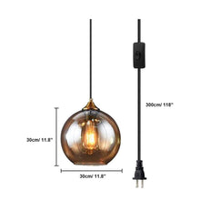 Cargar imagen en el visor de la galería, Bepuzz Plug in Glass Pendant Light Mid Century Ceiling Pendant Light Fixtures Globe Glass Shade Hanging Light Fixtures Single Hanging Pendant Lamp for Bedroom Living Room Hallway Foyer (Amber)
