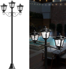 Load image into Gallery viewer, 3 Fixture Outdoor Solar LED Lamp Post With 50 Lumen - 72Inch

