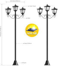 Load image into Gallery viewer, 3 Fixture Outdoor Solar LED Lamp Post With 50 Lumen - 72Inch
