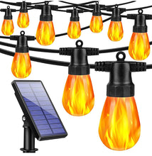 Load image into Gallery viewer, 27Ft Solar Flickering LED Bulbs - Solar Panel Powered Hanging String Lights -12 Bulbs
