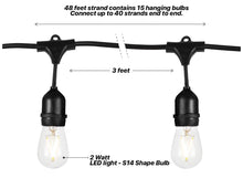 Load image into Gallery viewer, 24Ft Plug-In LED Outdoor String Lights Waterproof- Hanging, Dimmable 2W Vintage Edison Bulbs
