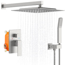 Load image into Gallery viewer, Shower System Shower Faucet Combo Set Wall Mounted with 12&quot; Rainfall Shower Head and handheld shower faucet, Brushed Nickel Finish with Brass Valve Rough-In
