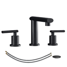 Carregar imagem no visualizador da galeria, Matte Black Widespread Bathroom Faucet, Waterfall Bathroom Faucets for Sink 3 Hole, 2-Handles Modern Vanity Faucet with Pop Up Drain Assembly and Lead-Free Supply Hose,8-Inch
